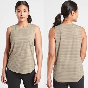 Athleta Cloudlight Striped Whisper Shadow Olive Yoga Muscle Tank Large